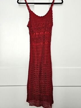 Red crochet sheath dress. Size M